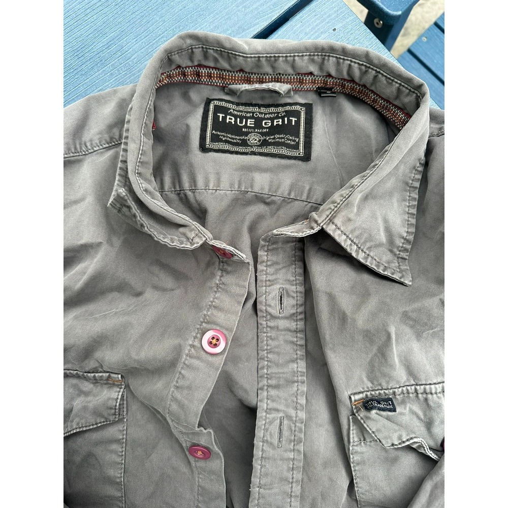 True Grit American Outdoor Co Mens XL Gray Button Down Utility Shirt Long Sleeve